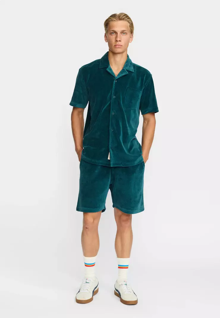 Revolution Velour Kurzarm Cuban Shirt Hemd petrol